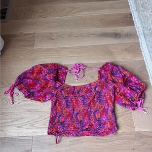 Free People Pink and Purple Floral Blouse